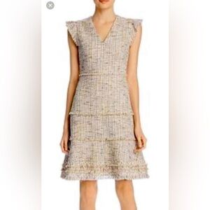 Elie Tahari Loraine Fringe Tweed dress Sawgrass Size 12